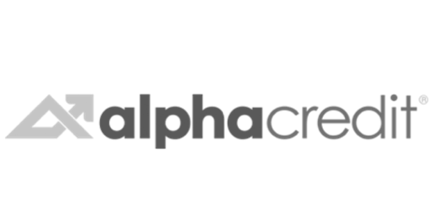 Logo with text 'alphacredit' featuring an upward arrow design.