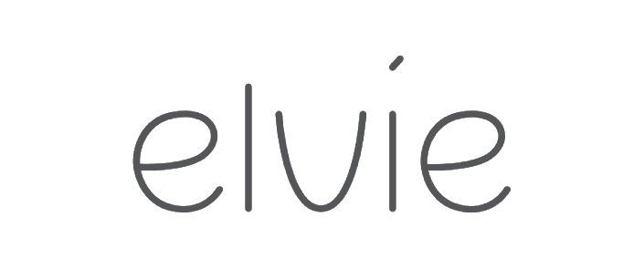 Logo with the word 'elvie' in lowercase gray font.