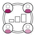 Abstract diagram with four connected circles and bar chart in the center.