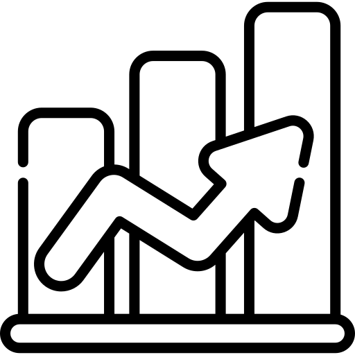 an arrow showing an increase on a bar chart