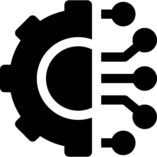  silhouette of half gear and half circuit