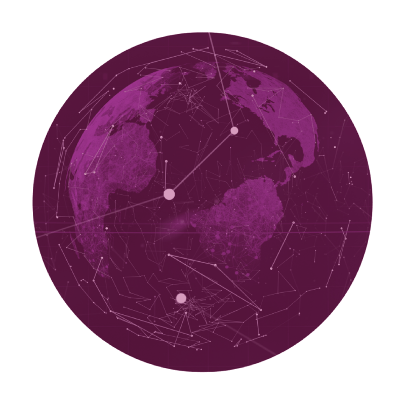  Illustration of the Earth seen from above with several points connecting to each other