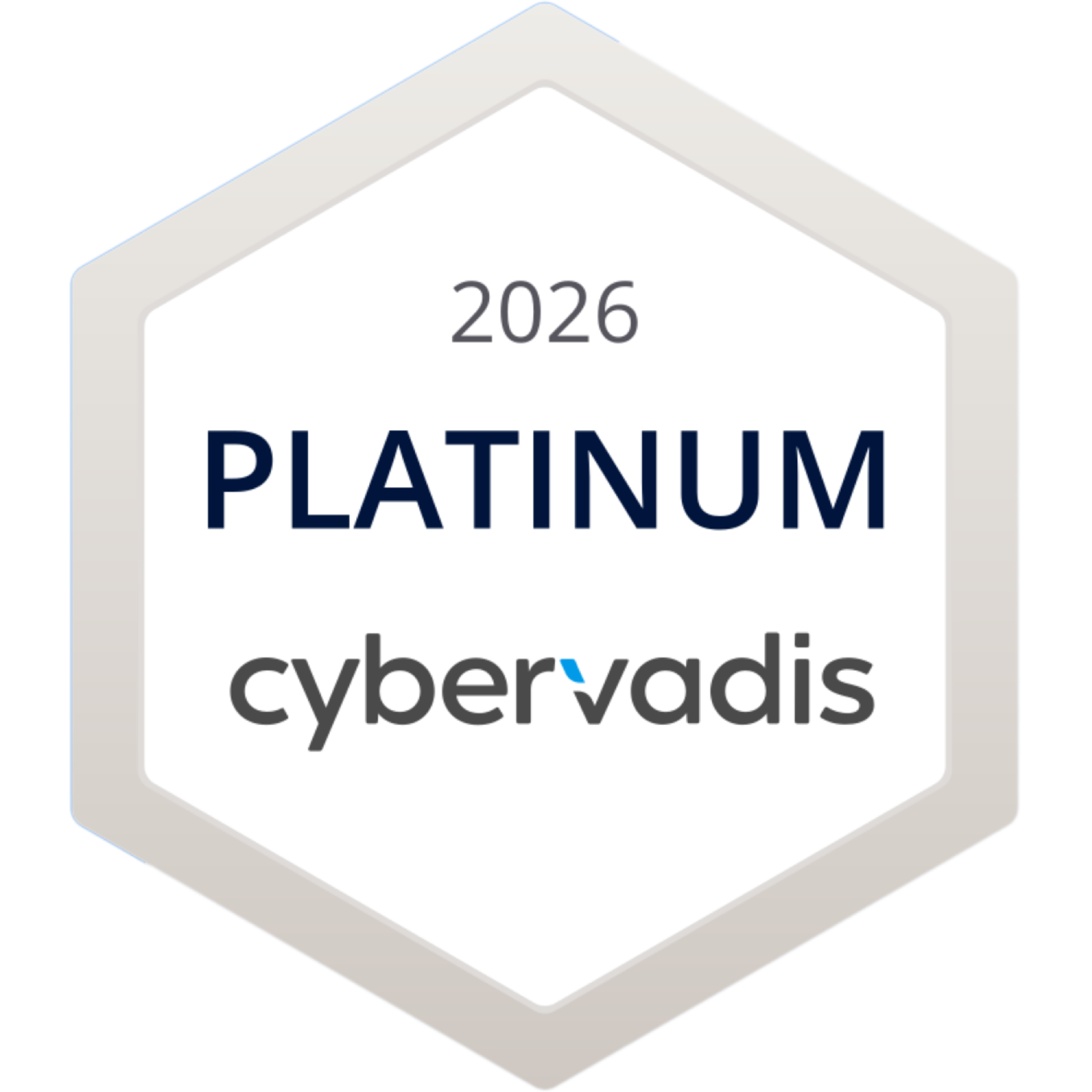 Badge icon displaying the text ‘2026 Platinum cybervadis’ inside a hexagonal frame.