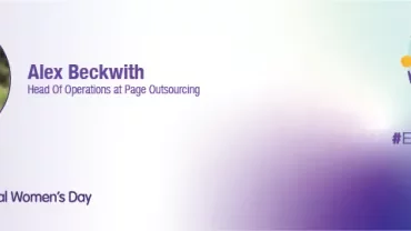 Alex Beckwith with logo and #EmbraceEquity for International Women's Day.