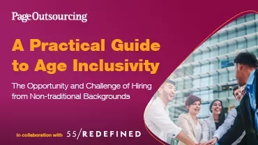 Cover of 'A Practical Guide to Age Inclusivity' with a team meeting in the background.