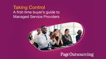 a group clapping next to the title "Taking control - A first time buyer's guide to Managed Service Providers"