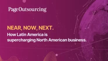a silhouette of the earth next to the title: near, now, next. How latin america is supercharging north american business.