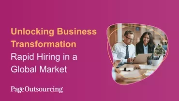 Promotional banner for Page Outsourcing highlighting rapid hiring and business transformation.