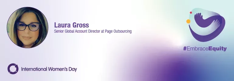 Profile image and name with a role description celebrating International Women's Day.