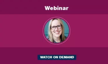 Webinar banner with a smiling person in a circle and 'Watch on Demand' button below.