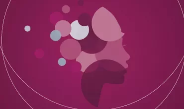 Abstract pink profile silhouette with overlapping circles.