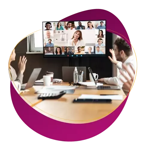 a group having a videoconference in an office
