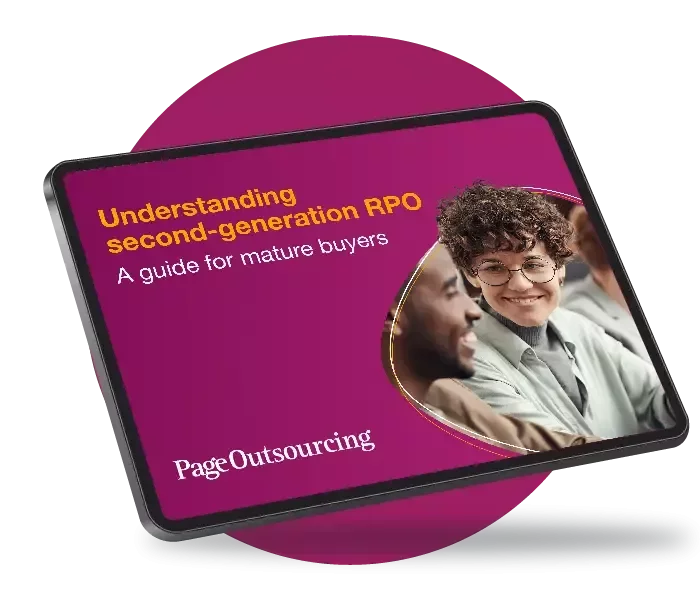 a tablet showing the cover for: Understanding second-generation RPO, a guide for mature buyers by Page Outsourcing